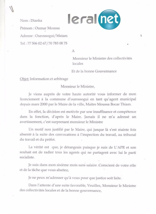 Enquête - Moussa Bocar Thiam, un «hors la loi » : Le maire de Ourossogui vire un agent et refuse de répondre à la convocation de l’Inspection du travail