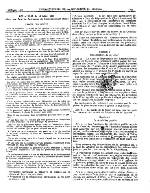 Lois n° 81-53 et n° 81-54 du 10 juillet 1981 relatives à la répression de l’enrichissement illicite : Les motivations d’Abdou Diouf  en 1981?