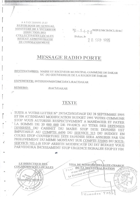 Caisse d’avance Mairie de Dakar : Voici quelques documents d'archives à valeur documentaire signés par l'ancien édile, Mamadou Diop