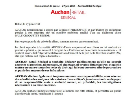  AUCHAN Retail Sénégal apporte la réplique suite aux accusations de vente de croquettes périmées pour chiens 