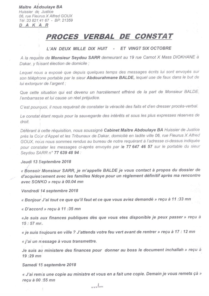 Ousmane Sonko au coeur d’un scandale - Voici les  effarants sms du bras droit du leader du parti Pastef, Abdourahmane Baldé, envoyés à l’homme d’affaires Tahirou Sarr!