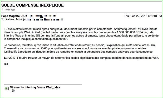 1,3 milliard CFA, un mystère à WARI ( Document leral )