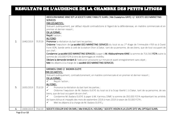 Tribunal de Commerce: délibérés vidés de la Chambre des petits litiges du 21 mai 2019