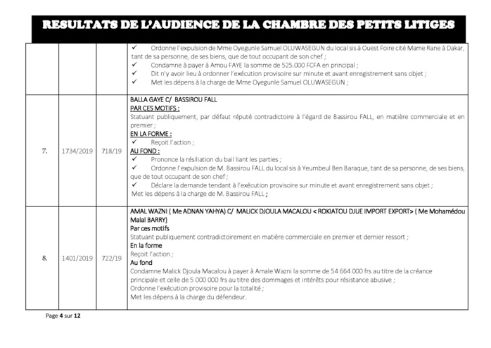 Tribunal de Commerce: délibérés vidés de la Chambre des petits litiges du 21 mai 2019