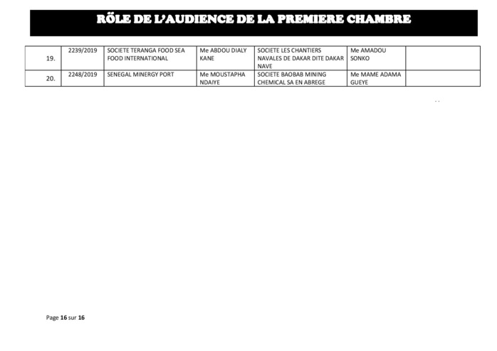 Rôle de l'audience de la Première Chambre du tribunal de Commerce de ce mercredi 29 mai 2019