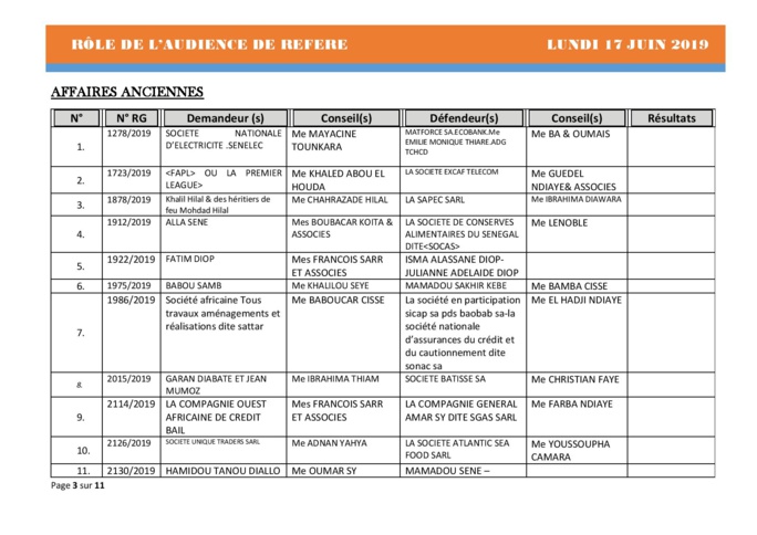 Audience de référés de ce lundi 17 juin 2019