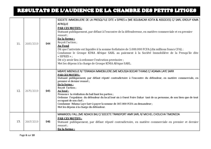 Tribunal du Commerce : Délibérés des Audiences de ce mardi 2 juillet 2019