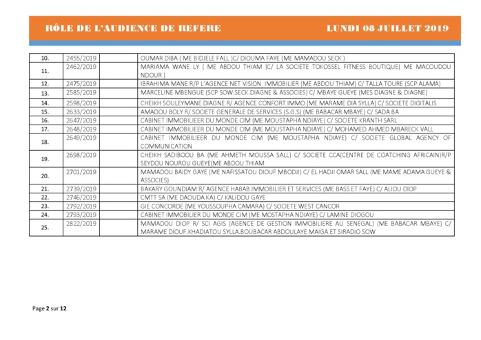 Tribunal du Commerce: Audiences des Référés de ce lundi 8 juillet 2019