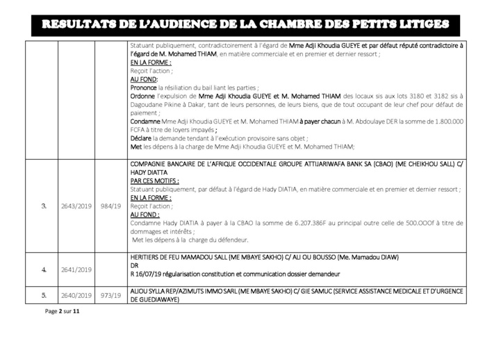 Tribunal du Commerce: Délibérés des Audiences du mardi 9 juillet 2019