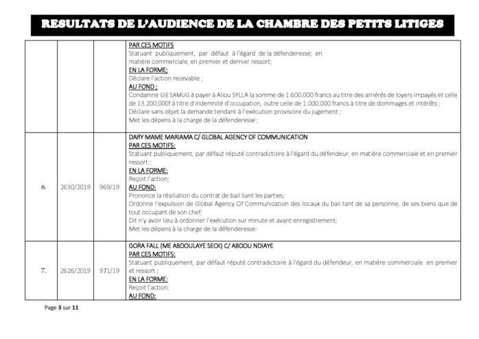 Tribunal du Commerce: Délibérés des Audiences du mardi 9 juillet 2019