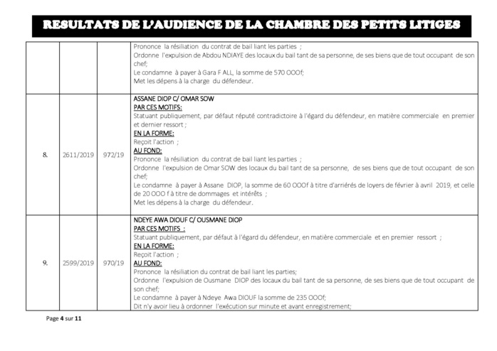 Tribunal du Commerce: Délibérés des Audiences du mardi 9 juillet 2019