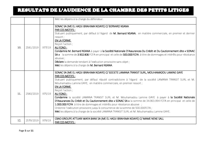 Tribunal du Commerce: Délibérés des Audiences du mardi 9 juillet 2019