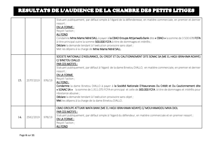 Tribunal du Commerce: Délibérés des Audiences du mardi 9 juillet 2019