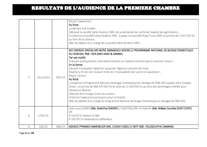 Tribunal du Commerce : Délibérés des Audiences de la Première Chambre du mercredi 10 juillet 2019