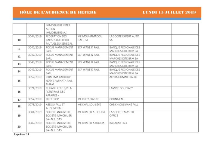 Tribunal du Commerce: Audiences des Référés de ce lundi 15 juillet 2019