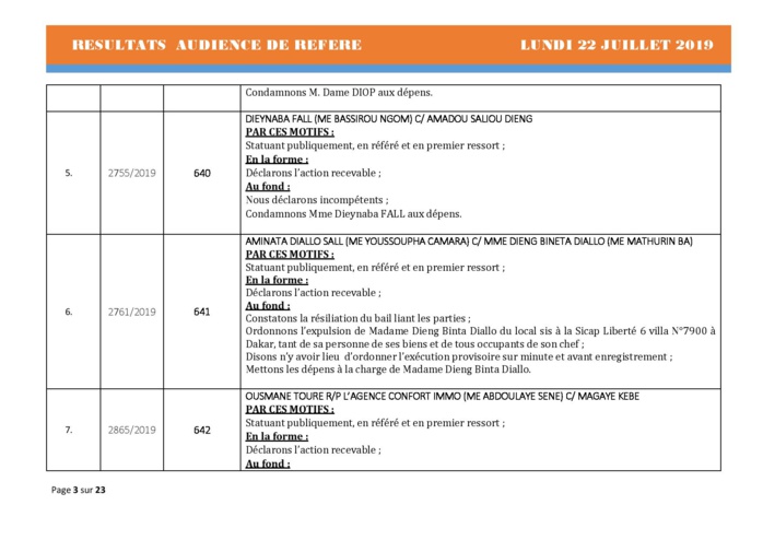 Tribunal du Commerce: Délibérés Audiences des Référés du lundi 22 juillet 2019