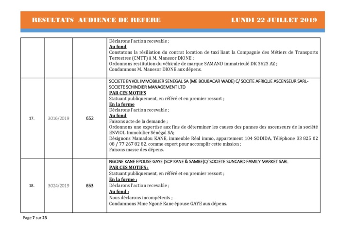 Tribunal du Commerce: Délibérés Audiences des Référés du lundi 22 juillet 2019