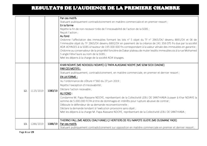 Tribunal du Commerce: Délibérés des Audiences du mercredi 24 juillet  