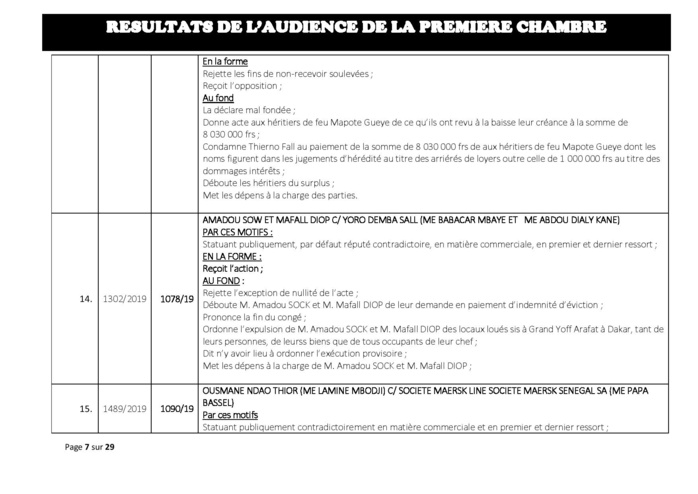 Tribunal du Commerce: Délibérés des Audiences du mercredi 24 juillet  