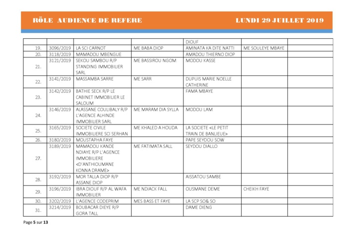 Tribunal du Commerce: Audiences des Référés de ce lundi 29 juillet 2019