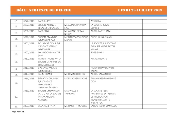 Tribunal du Commerce: Audiences des Référés de ce lundi 29 juillet 2019