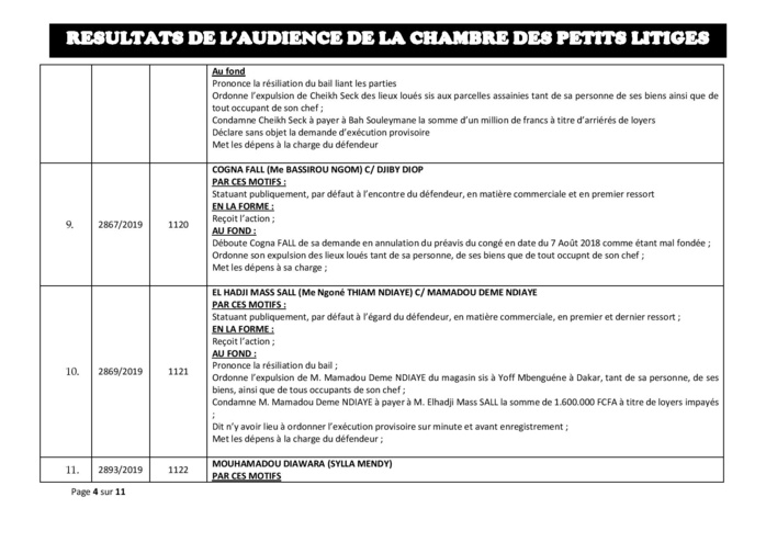 Tribunal du Commerce: Délibérés des Audiences du mardi 30 juillet 2019