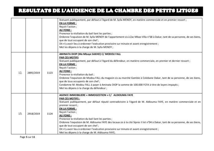 Tribunal du Commerce: Délibérés des Audiences du mardi 30 juillet 2019