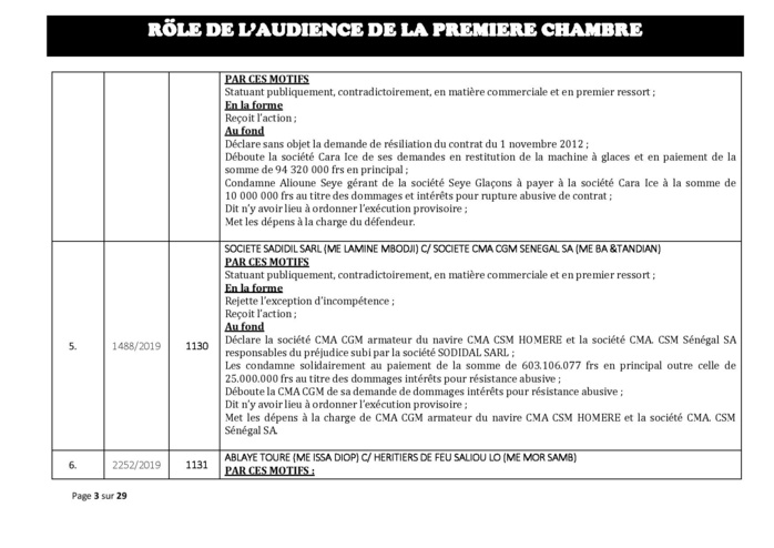 Tribunal du Commerce: Délibérés des Audiences du mercredi 31 juillet 2019