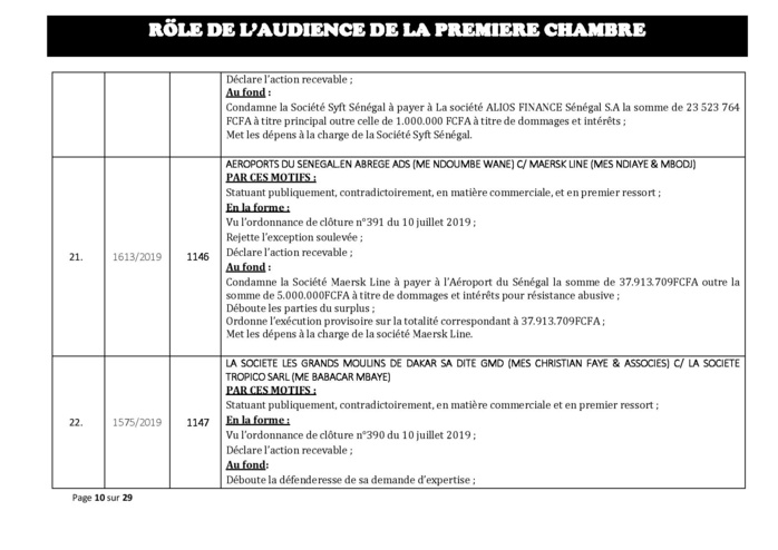 Tribunal du Commerce: Délibérés des Audiences du mercredi 31 juillet 2019