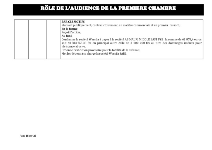 Tribunal du Commerce: Délibérés des Audiences du mercredi 31 juillet 2019