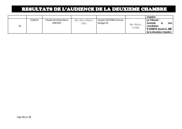 Tribunal du Commerce: Délibérés des Audiences du jeudi 8 août 2019