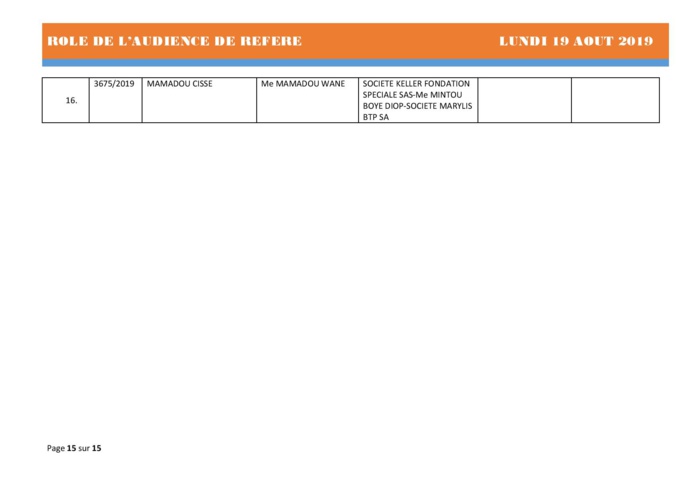 Tribunal du Commerce: Audiences des Référés de ce lundi 19 août 