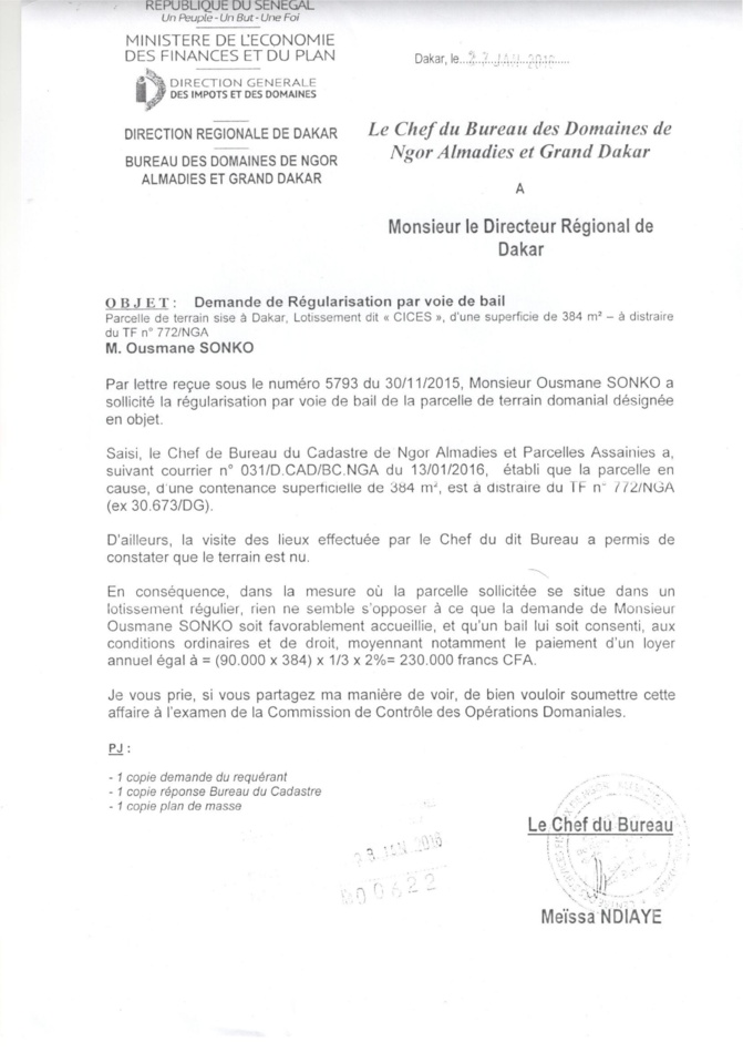 Demande de régularisation par voie de bail : Les parcelles du lotissement du CICES, 13 592 NGA (Ex TF 6226 DG), 772/NGA ex (30 673/DG) trahissent Ousmane Sonko