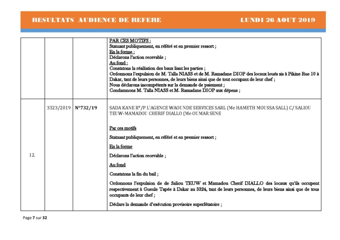 Tribunal du Commerce: Délibérés Audiences des Référés du lundi 26 août 2019