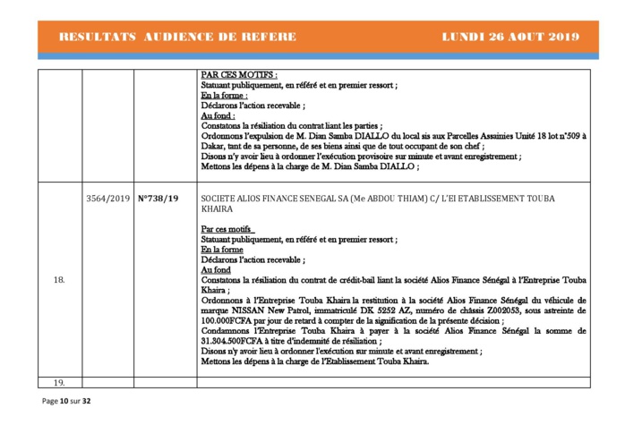 Tribunal du Commerce: Délibérés Audiences des Référés du lundi 26 août 2019