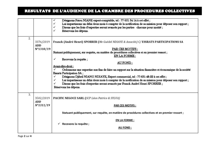 Tribunal du Commerce: Délibérés des Audiences du vendredi 30 août 2019