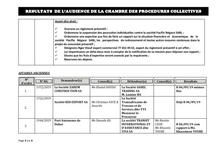 Tribunal du Commerce: Délibérés des Audiences du vendredi 30 août 2019