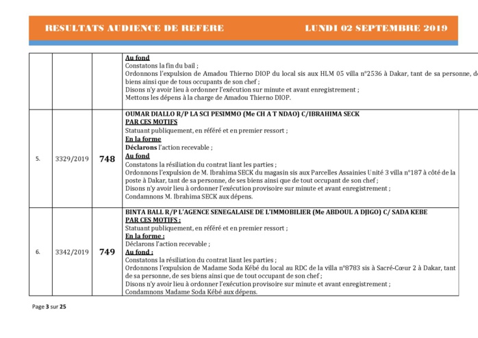 Tribunal du Commerce: Délibérés des Audiences du lundi 2 septembre 2019