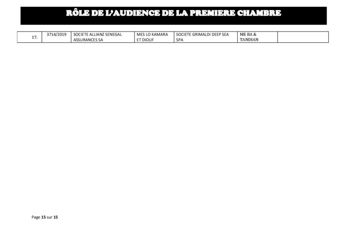 Tribunal du Commerce: Audiences de la Première Chambre de ce mercredi 11 septembre