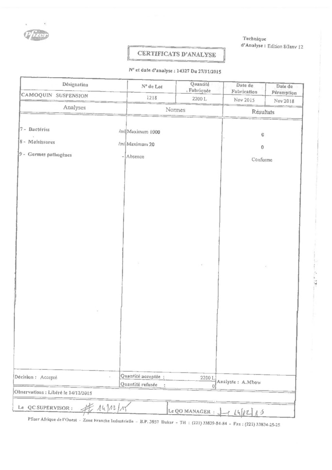 Sa filiale de Dakar fermée : Pfizer, industrie pharmaceutique trafique et fait du faux et usage de faux