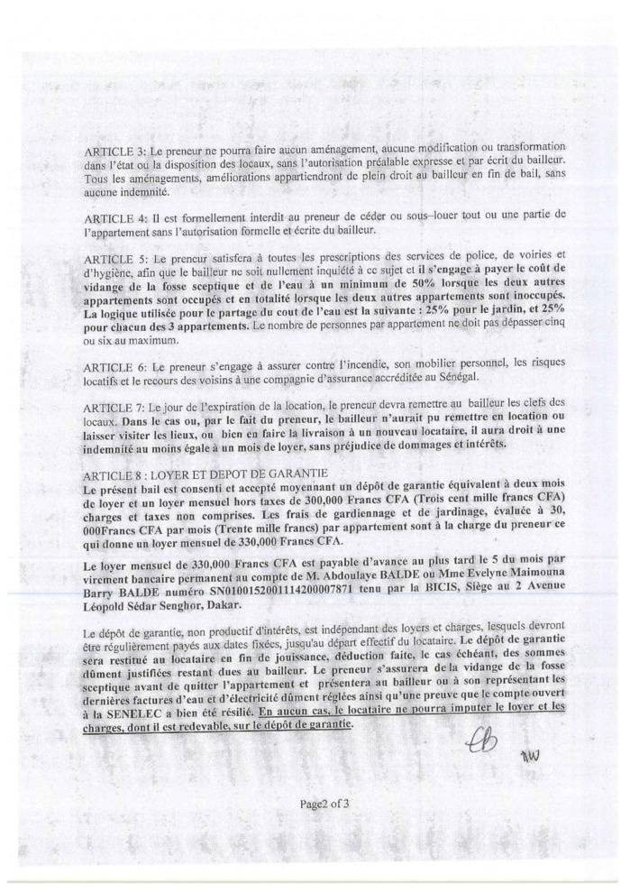 Logement de Mamaudou Wane à Hann Marinas par Matar Cissé : Ces documents qui démentent Adama Gaye