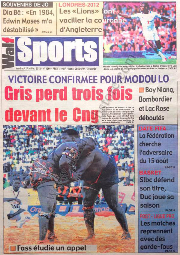 A la Une du Journal Walf Sport du 27 Juillet