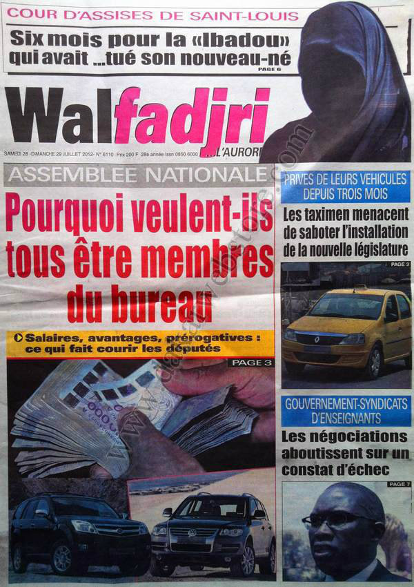 A la Une du Journal Walfadjri du 28 Juillet