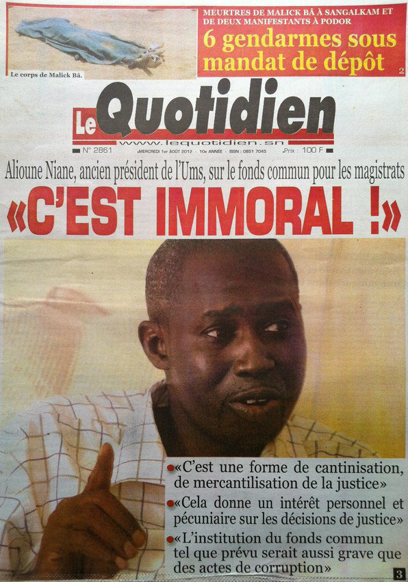 A la Une du Journal Le Quotidien du 01 Août