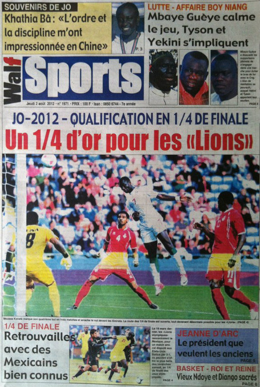 A la Une du Journal Walf Sports du 02 Août