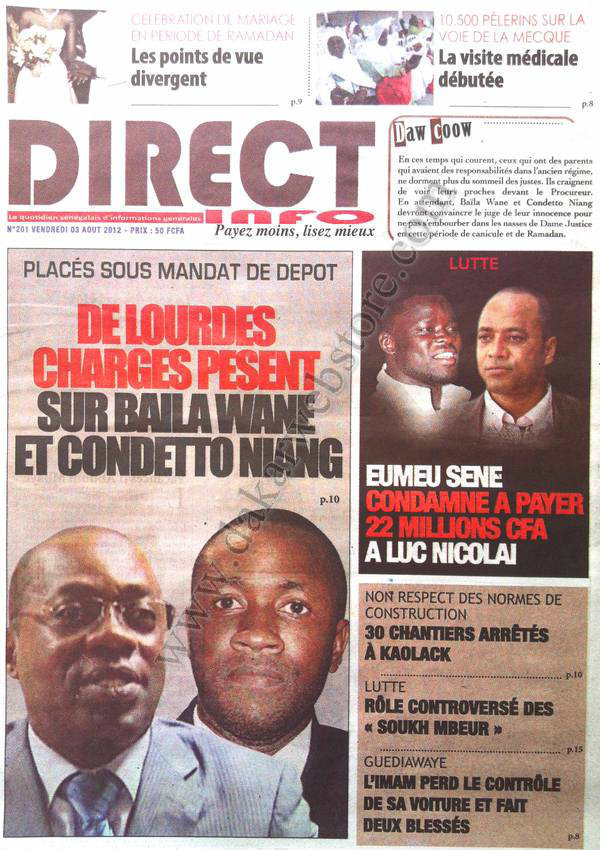 A la Une du Journal Direct Info du 03 Août