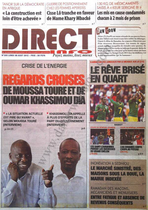 A la Une du Journal Direct Info du 06 Août