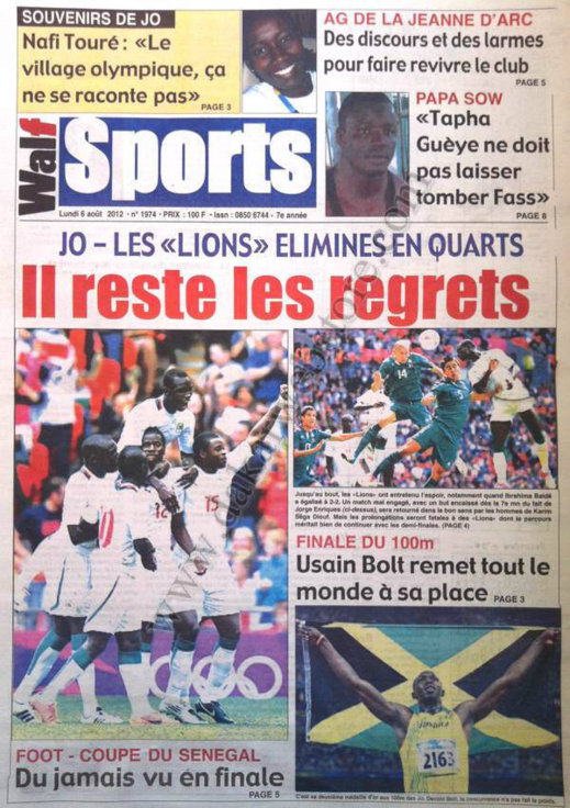 A la Une du Journal Walf Sports du 06 Août