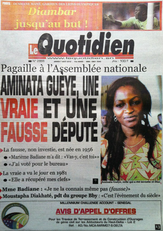 A la Une du Journal Le Quotidien du 07 Août