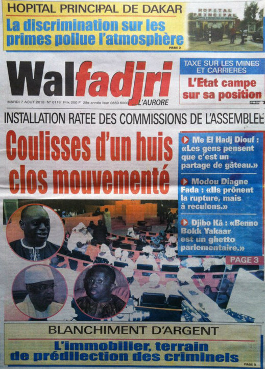 A la Une du Journal Walfadjri du 07 Août